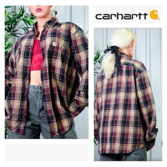 Carhartt Unisex Earthy Tone Button Up Long Sleeve Checkered Shirt Size 2XL - Picture 1 of 11
